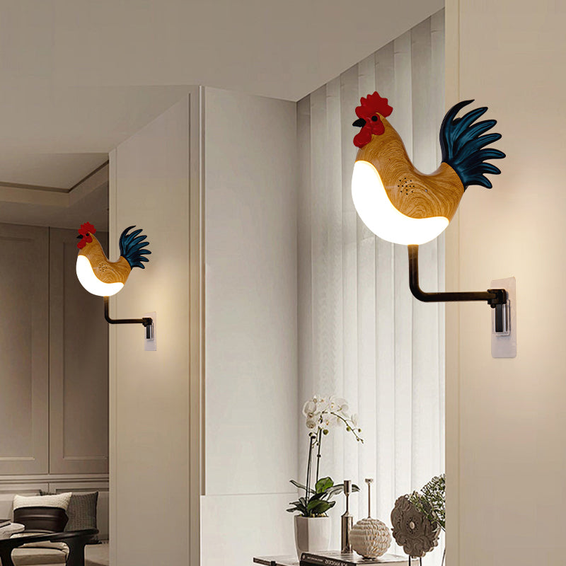 Grey USB Rechargeable Rooster Wall Lamp with Sound, Aromatherapy, and Decorative Design – Creative Nightlight for Bedroom and Corridor