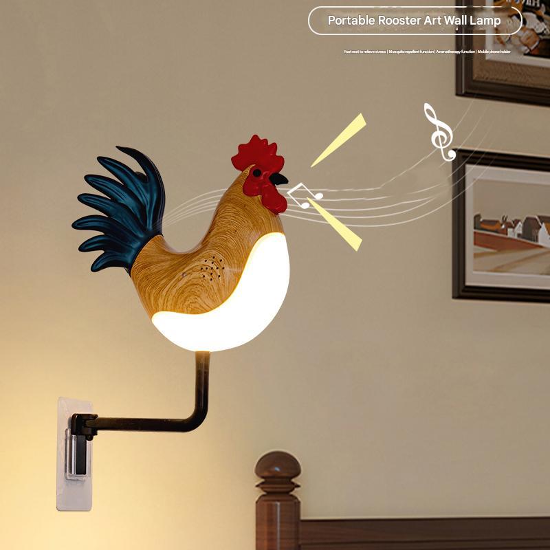 Grey USB Rechargeable Rooster Wall Lamp with Sound, Aromatherapy, and Decorative Design – Creative Nightlight for Bedroom and Corridor