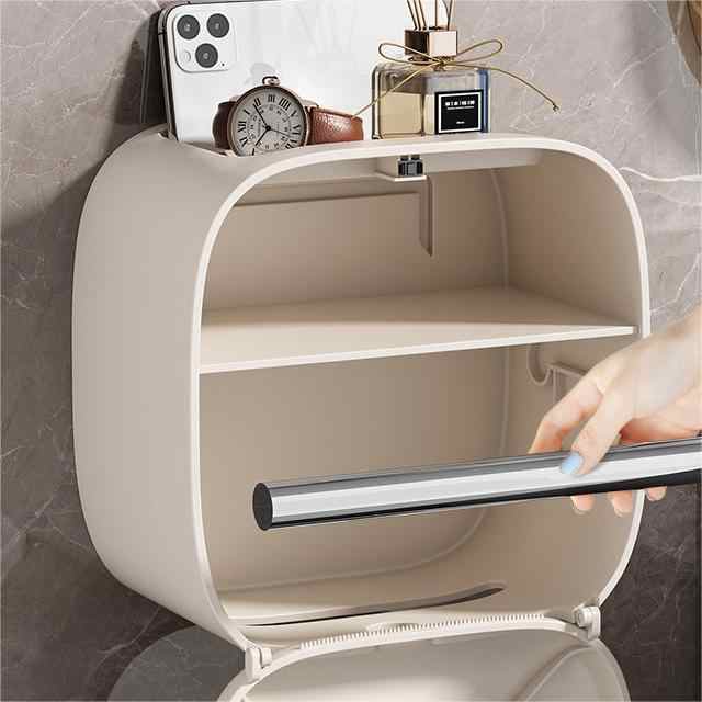 Light Yellow Wall-Mounted Bathroom Tissue Box - Waterproof Paper Towel Dispenser with Storage Shelf, No-Drill Design(Tissue box only)