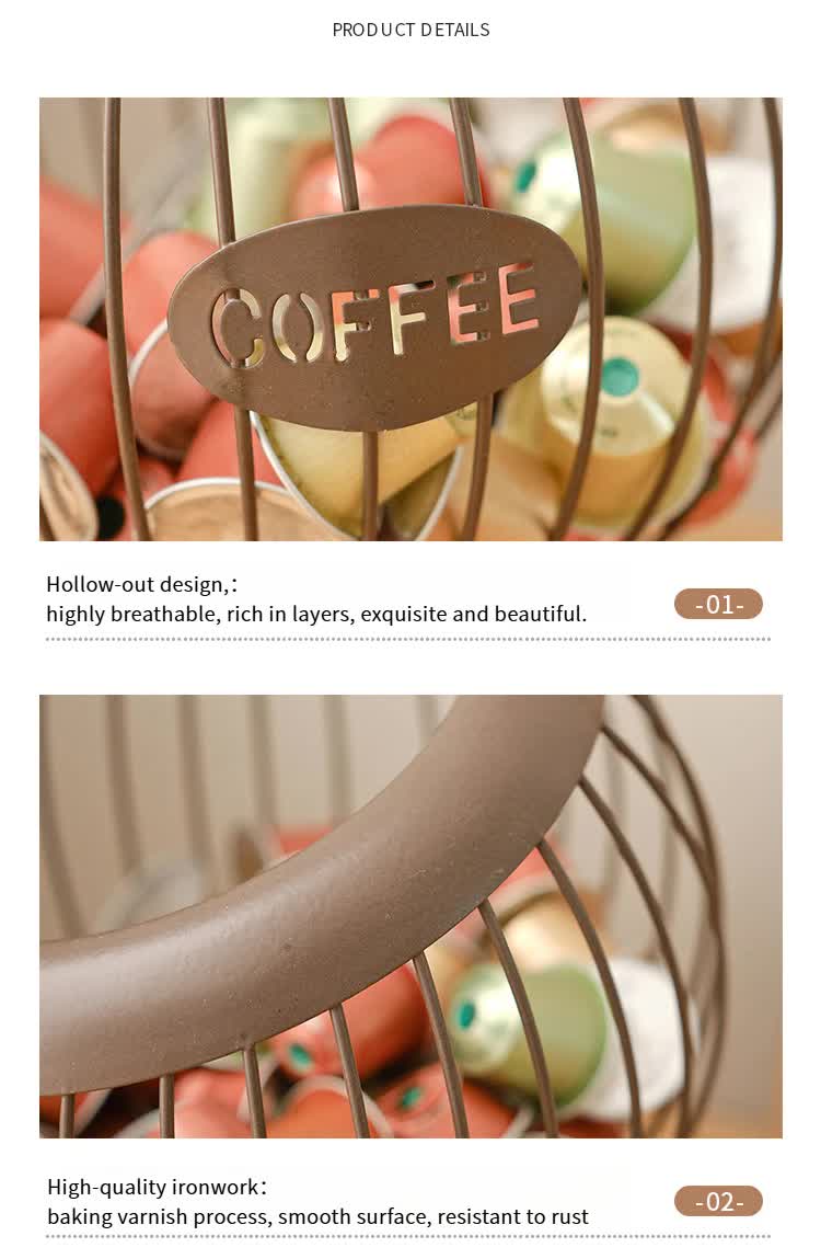 Brown Elegant Metal Coffee Capsule Storage Basket - Multifunctional Fruit and Snack Holder for Modern Home Decor