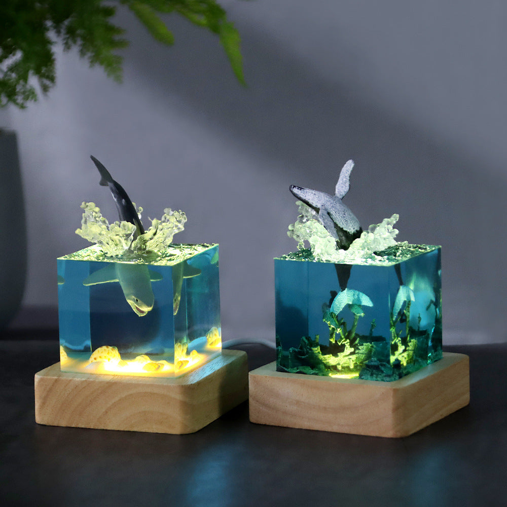 Ancient Architecture Dolphin Leaping into the Water Handcrafted Ocean Resin Whale Night Light - Unique Home Decor Table Lamp