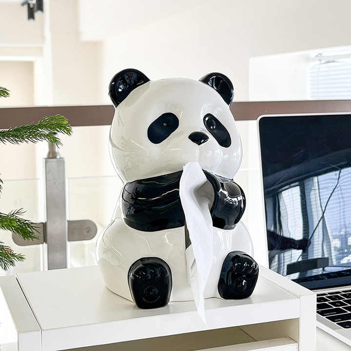 Ceramic Panda Tissue Box Holder - Creative Cartoon Napkin Dispenser for Home Decor