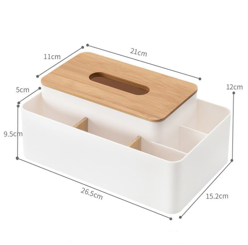 Apricot Multifunctional Tissue Box Organizer - Bamboo Lid with Dividers for Desktop Storage