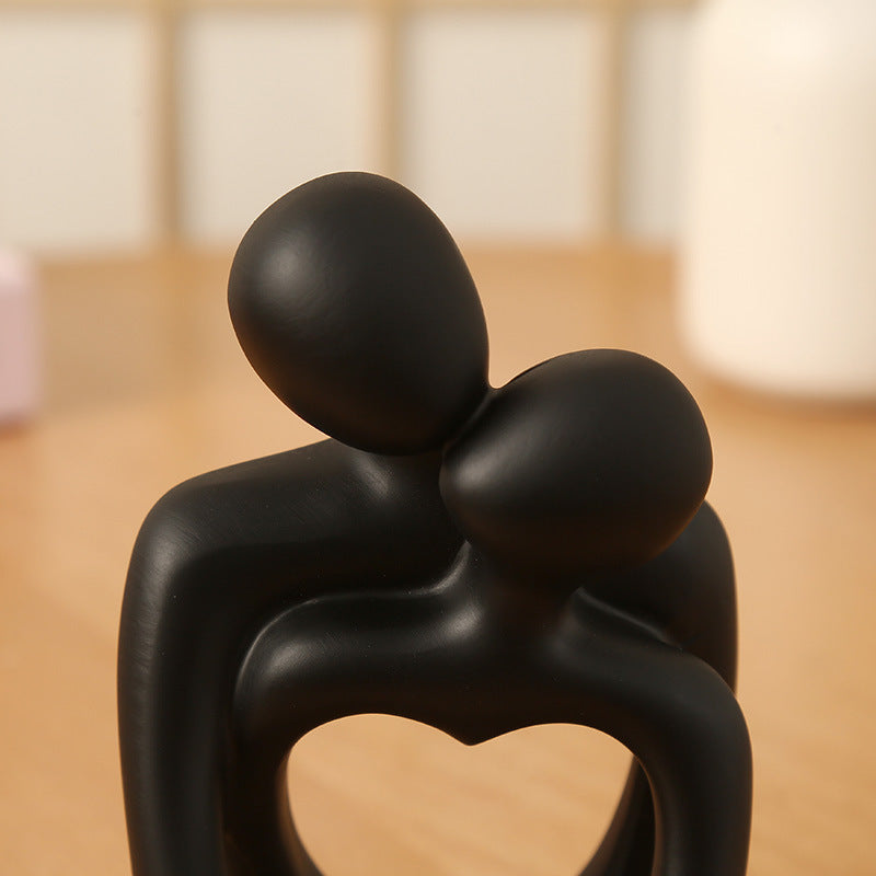 White Romantic Couple Figurine with Heart Design - Modern Minimalist Decorative Statue