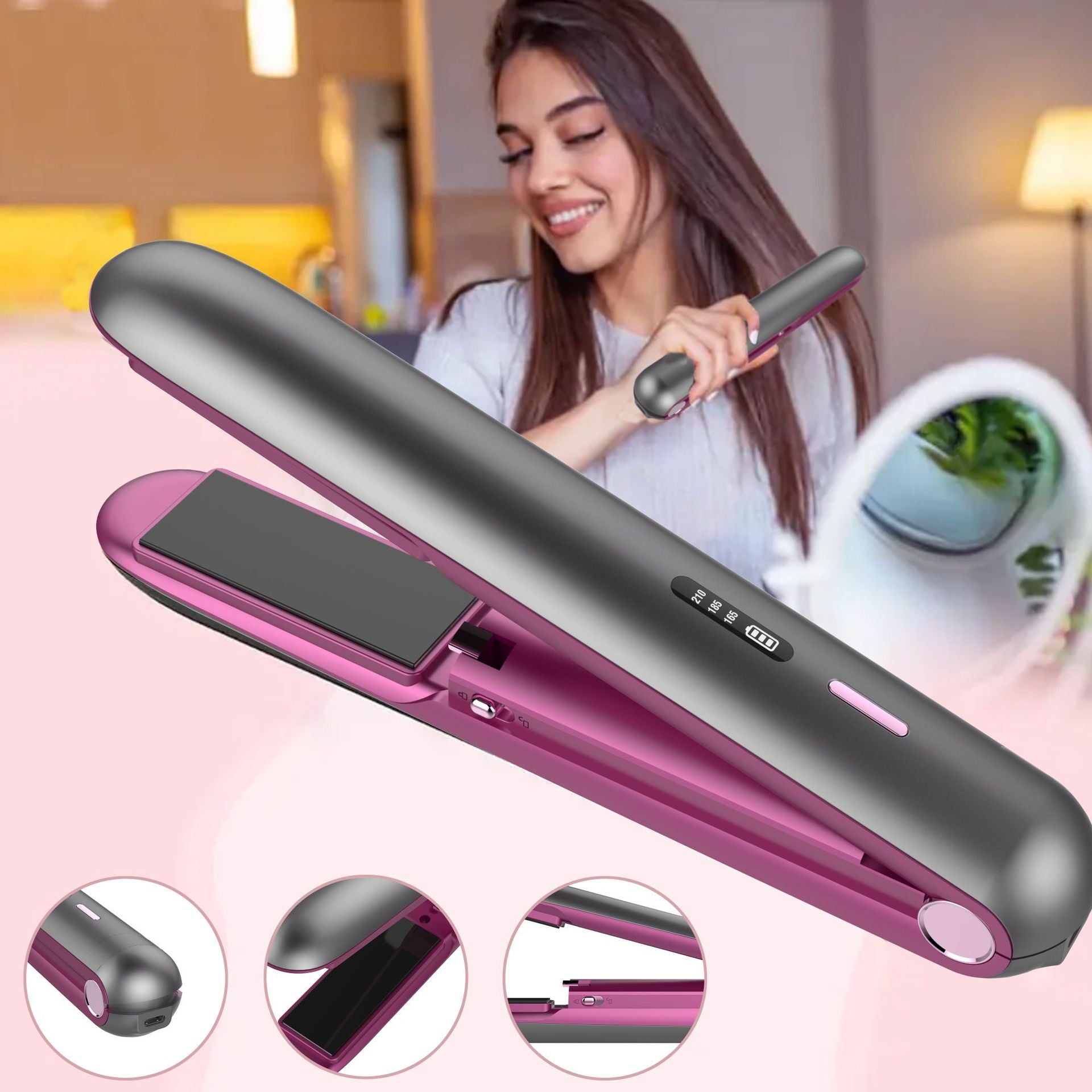 2-in-1 Hair Straightener and Curler, Portable with Adjustable Heat