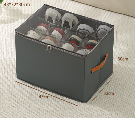 Grey Multi-Compartment Shoe Organizer Storage Box - Space-Saving and Convenient for Closet Organization