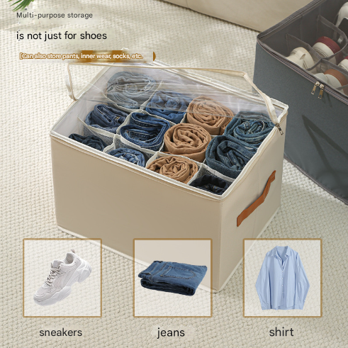 Grey Multi-Compartment Shoe Organizer Storage Box - Space-Saving and Convenient for Closet Organization