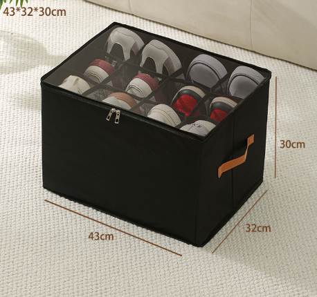 Black Multi-Compartment Shoe Organizer Storage Box - Space-Saving and Convenient for Closet Organization