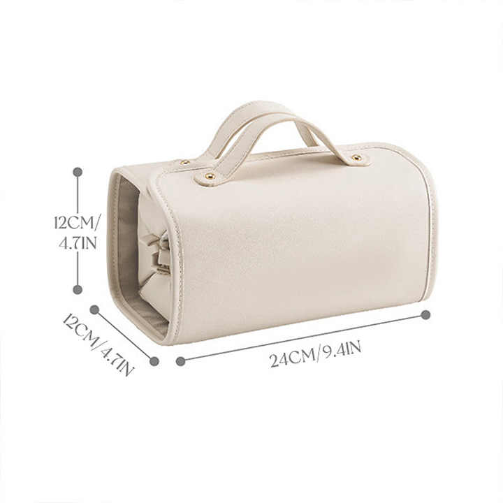 Brown Elegant Cosmetic Bag with Handle - Stylish and Compact for Travel and Storage