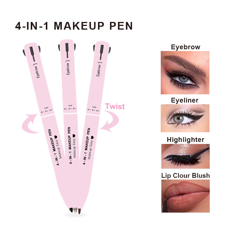 4-in-1 Multi-Functional Makeup Pen Set - Lip Liner, Highlighter, Eyeliner, Eyebrow Pencil (3 Shades, 3-Pack)