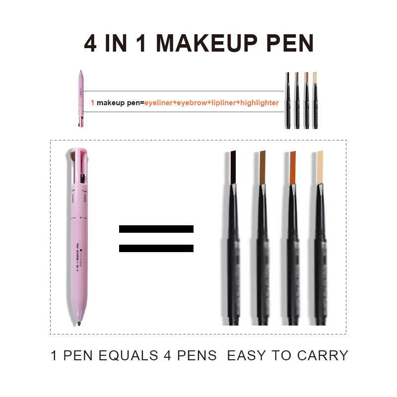 4-in-1 Multi-Functional Makeup Pen Set - Lip Liner, Highlighter, Eyeliner, Eyebrow Pencil (3 Shades, 3-Pack)