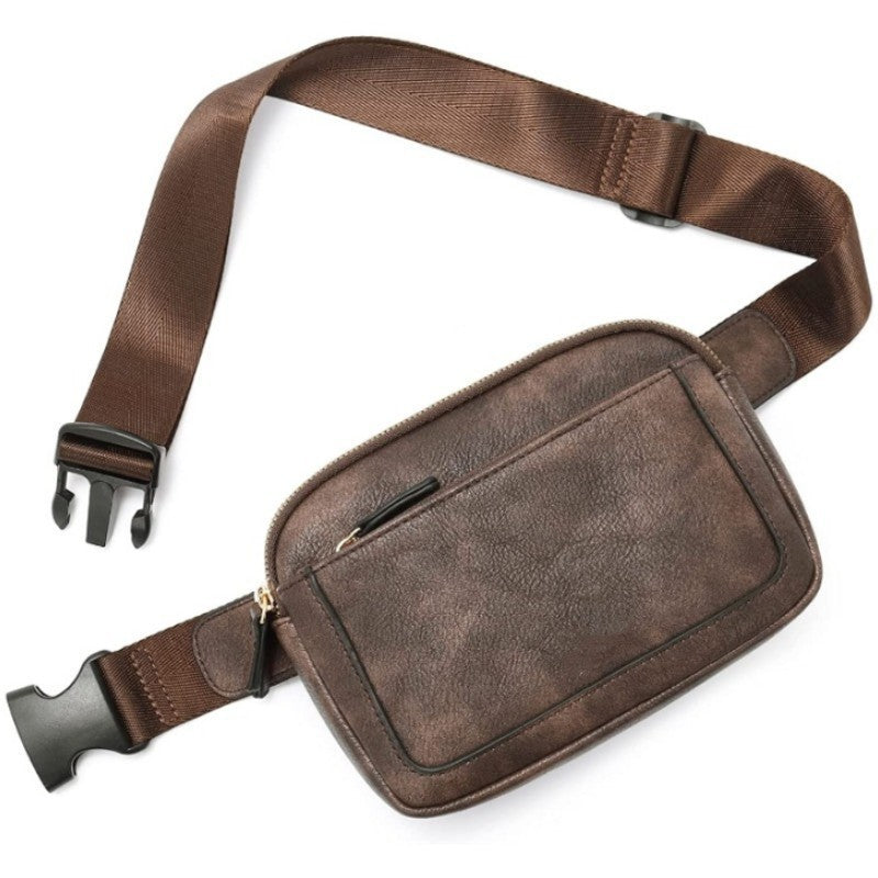 Coffee Adjustable Waterproof PU Leather Waist Bag - Stylish Crossbody Belt Bag for Men & Women