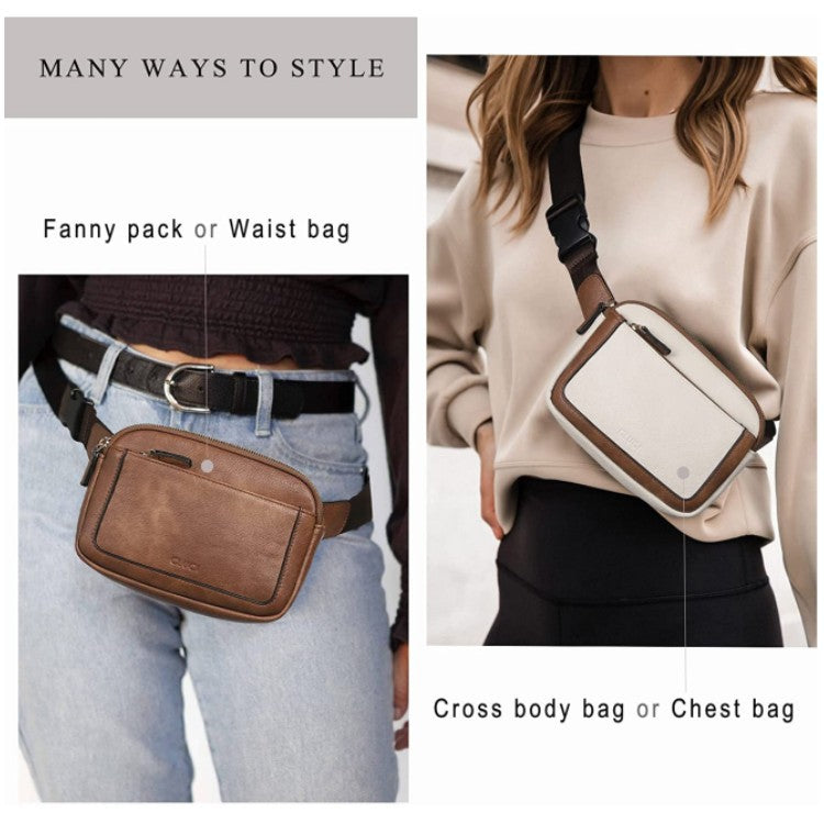 Coffee Adjustable Waterproof PU Leather Waist Bag - Stylish Crossbody Belt Bag for Men & Women