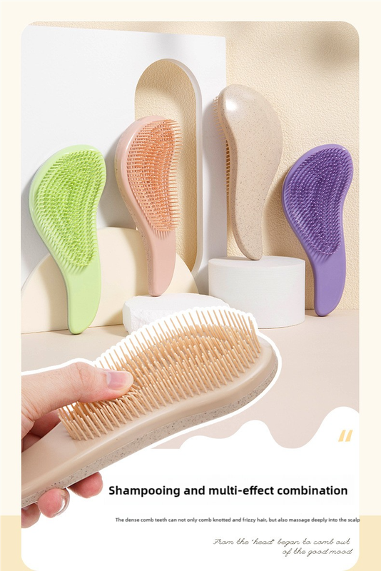 Light Brown Eco-Friendly Wheat Straw Hair Care Set - Massage Brush, Detangling Comb, and V-shaped Comb for All Hair Types