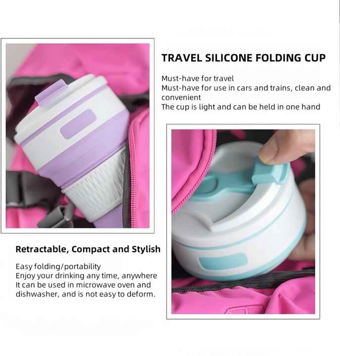 2 Pcs Pink Collapsible Silicone Coffee Cup – Portable, Food-Grade, Microwave & Freezer Safe Travel Mug(Combination pack of the same color)