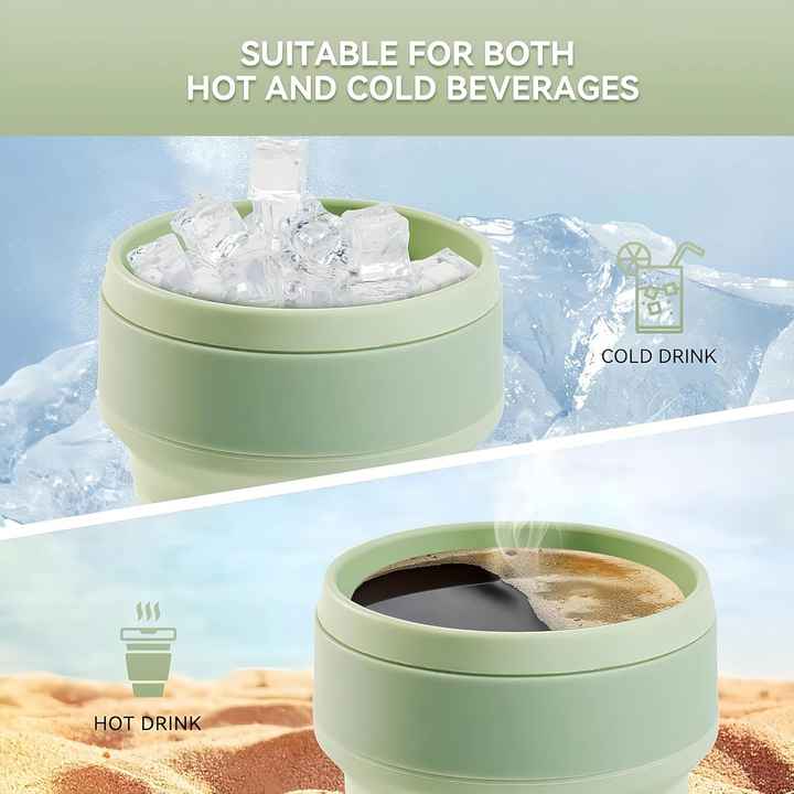 2 Pcs Green Collapsible Silicone Coffee Cup - Portable, Food-Grade, Microwave & Freezer Safe Travel Mug(Combination pack of the same color)