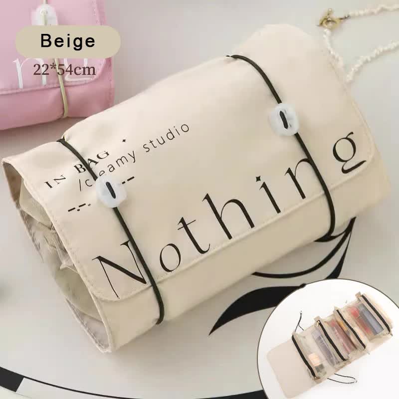 Beige Portable 4-in-1 Cosmetic Storage Bag, Removable Travel Organizer for Makeup, Toiletries, and Small Accessories