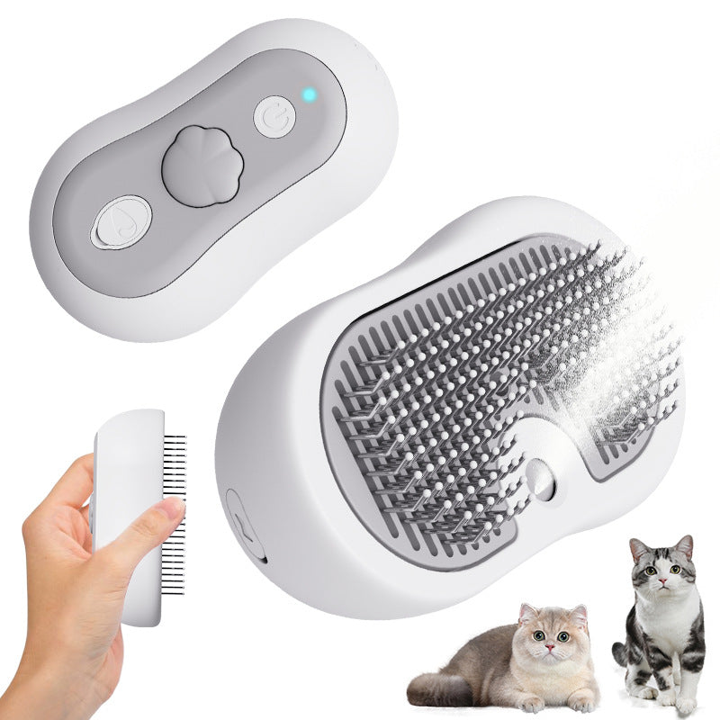 2 Pcs Grey and White 3-in-1 Pet Grooming Steam Brush – Silent, Heated Brush for Fur Removal and Odor Elimination