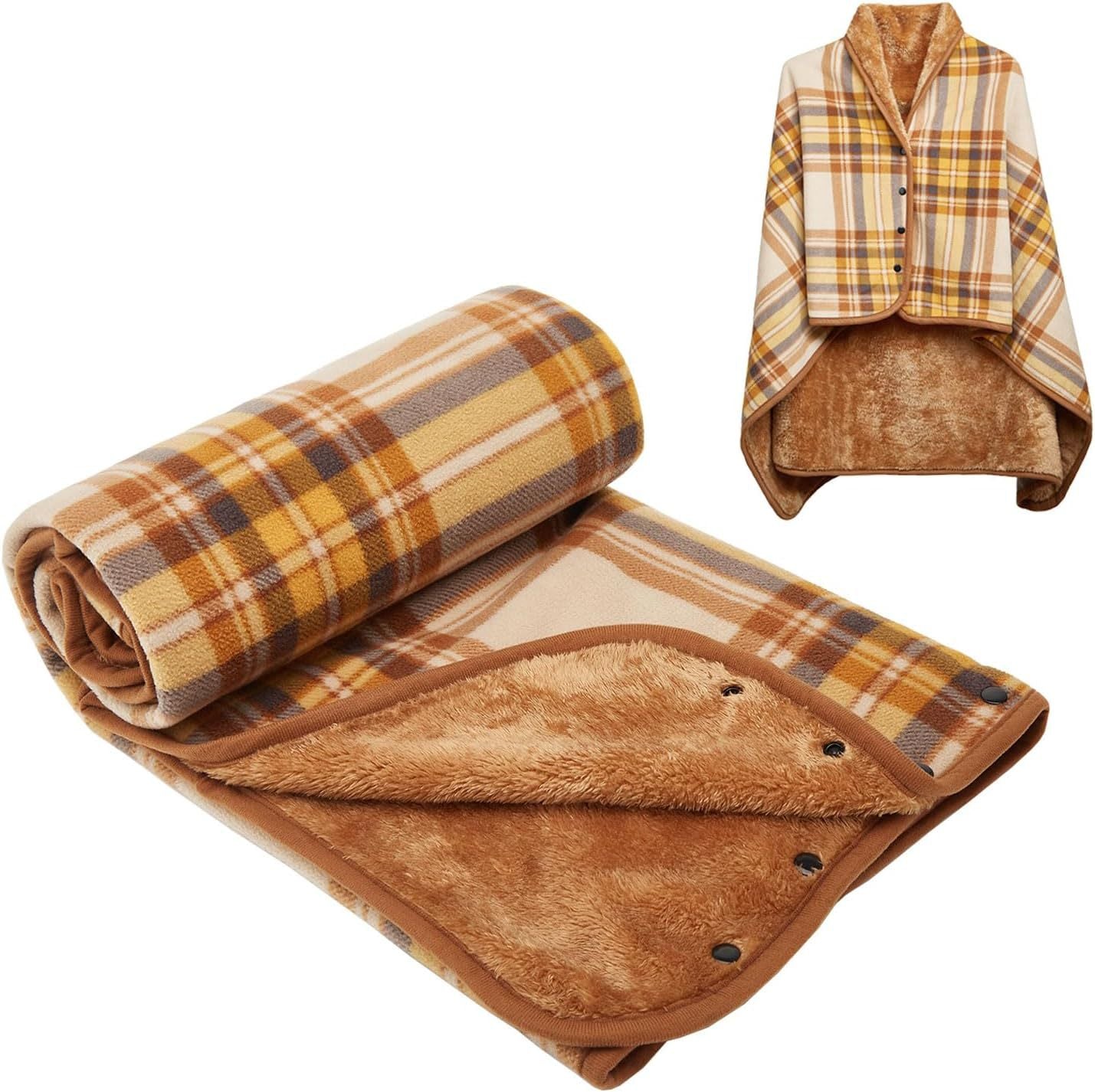 Brown Rasa 100x140cm Wearable Fleece Blanket - Soft, Warm & Anti-Pilling, Stylish Plaid Design