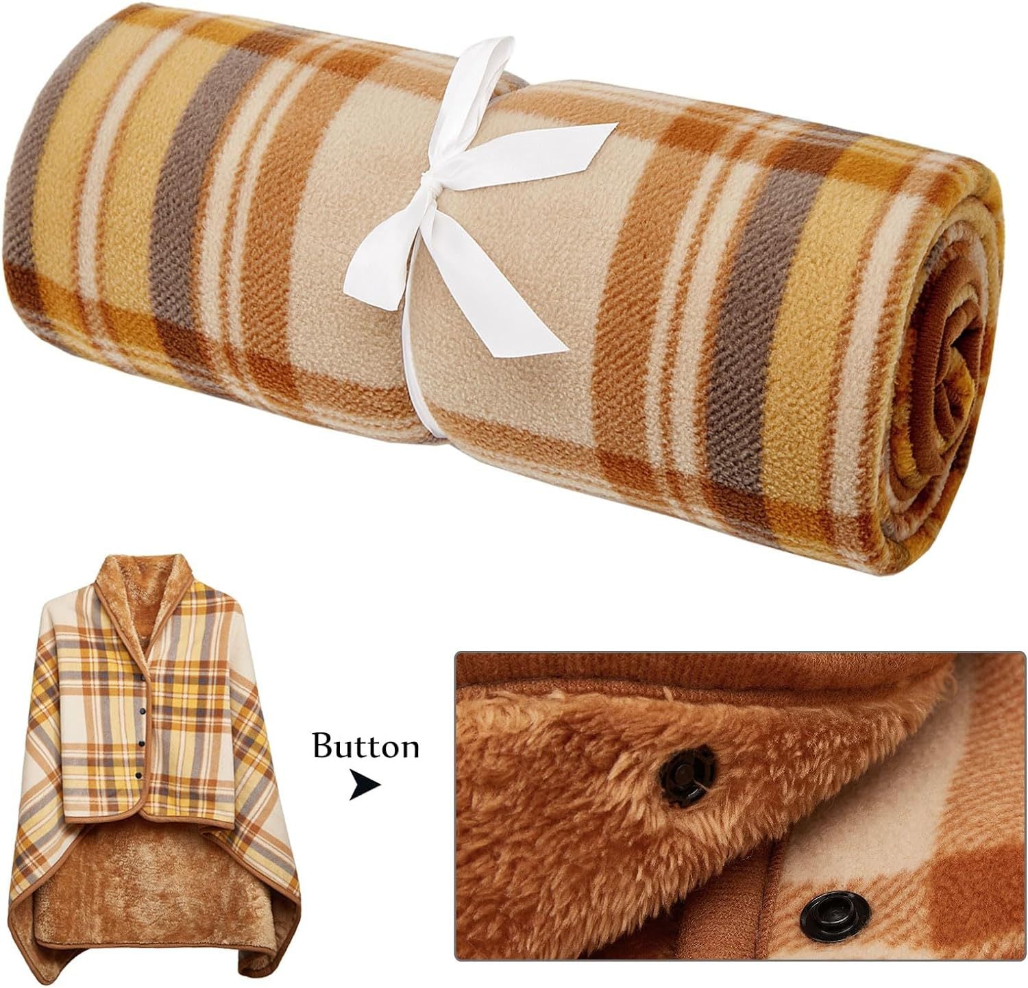 Brown Rasa 100x140cm Wearable Fleece Blanket - Soft, Warm & Anti-Pilling, Stylish Plaid Design