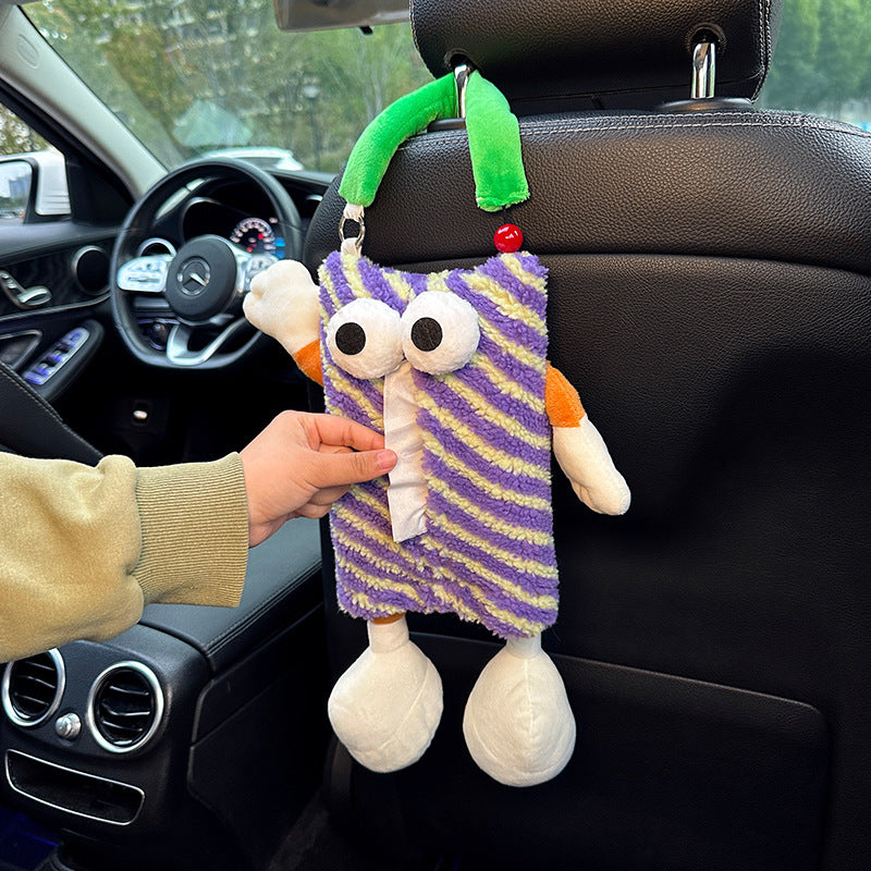 2 PCS Blue Cute Plush Tissue Box Holder with Fun Character Design for Car and Home