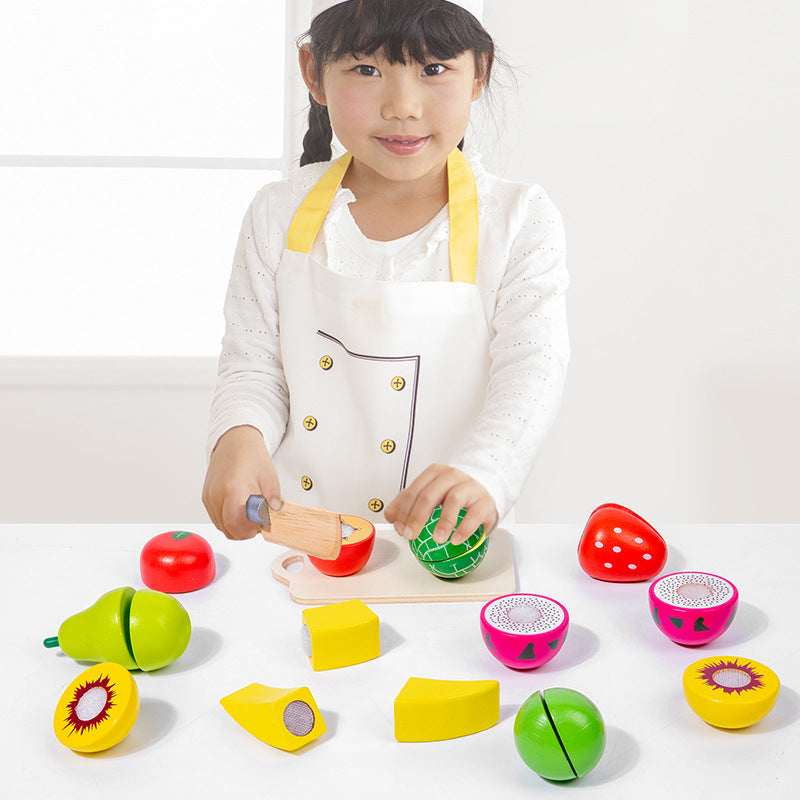 Kids Wooden Fruit Cutting Toy Set - 8 Fruits, Knife, and Cutting Board, 18x15cm Storage Container