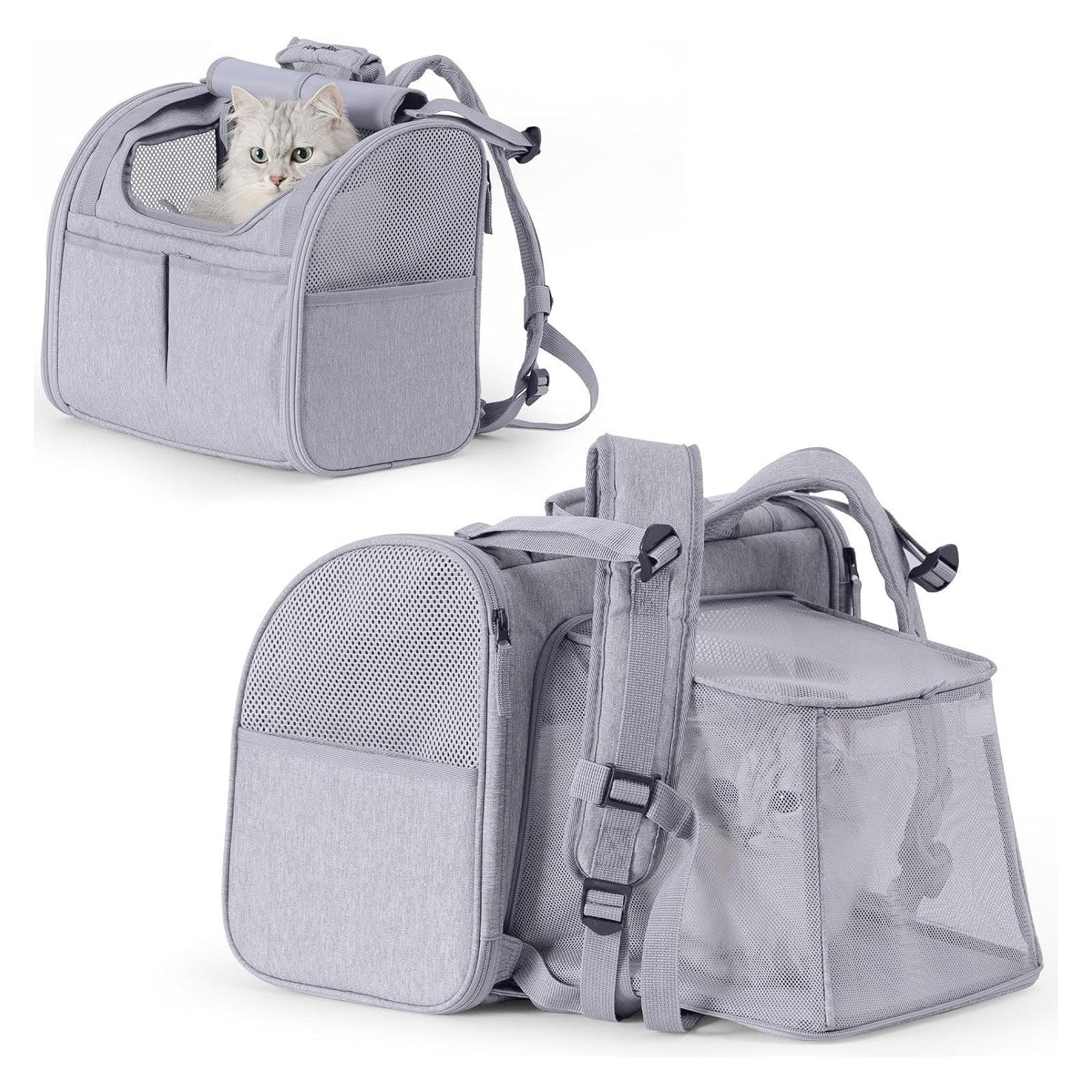 Grey Pet Carrier Backpack - Comfortable and Stylish for Cats and Small Dogs