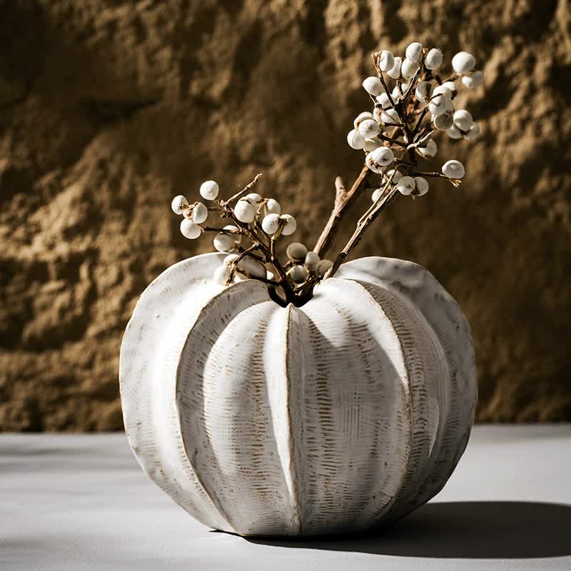 Elegant White Ceramic Pumpkin-Shaped Vase – Modern Decorative Home Accent for Table Centerpiece