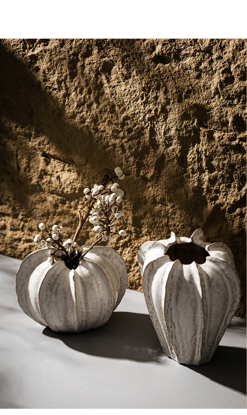 Elegant White Ceramic Pumpkin-Shaped Vase – Modern Decorative Home Accent for Table Centerpiece