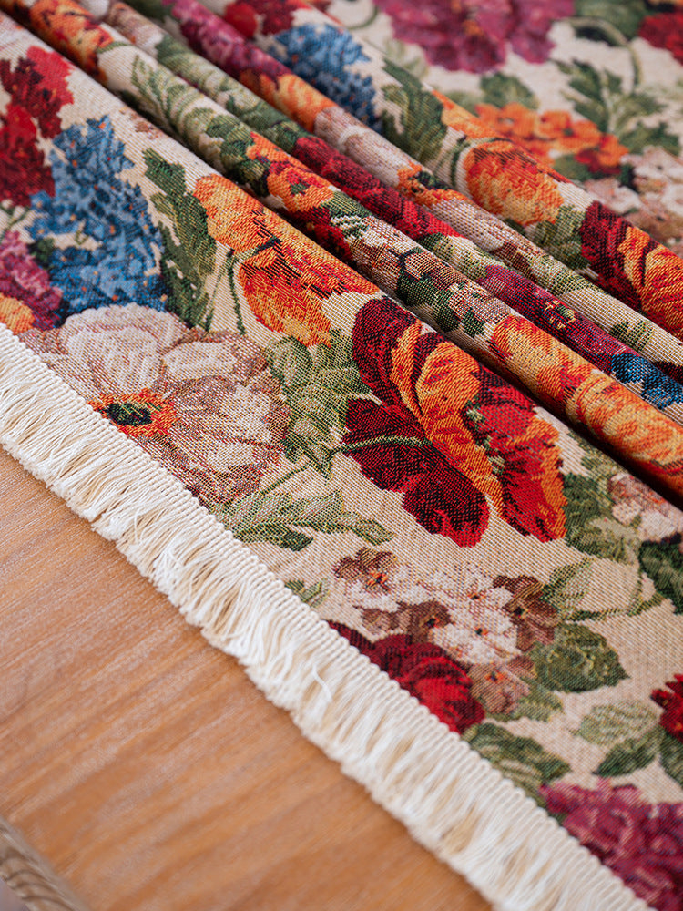 Floral Cotton Linen Tablecloth | Vintage Style Country Garden Design, 140*140cm