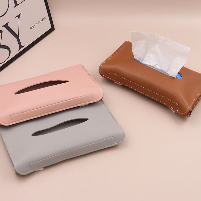 2 pcs Pink Car Sun Visor Tissue Holder – PU Leather Napkin Dispenser for Vehicle Interior