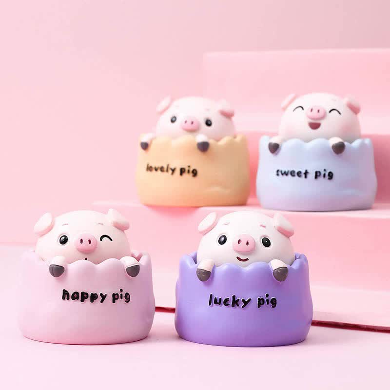 2 pcs Blue Cute Pig Head Bobble Head Car Ornament | Resin Pig Doll for Car Dashboard Decoration 6.5x7cm