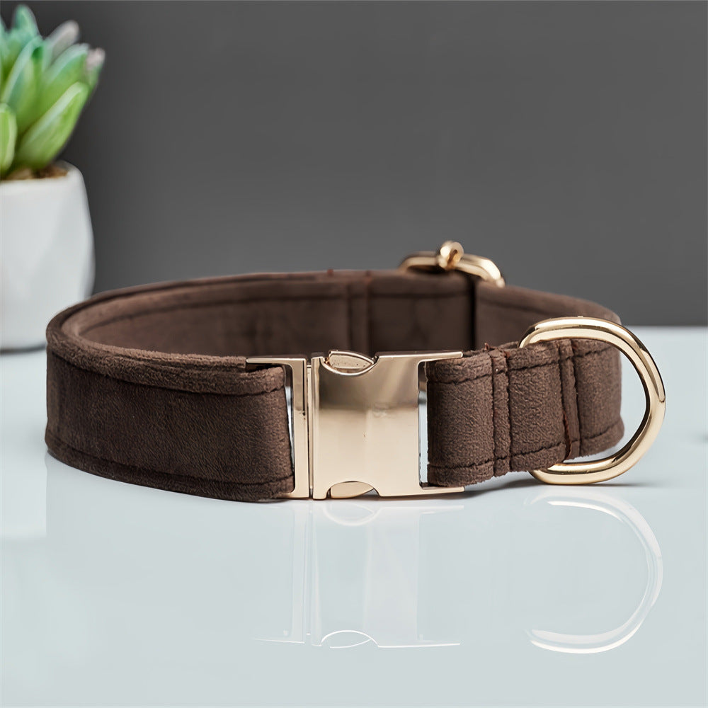 Dark Brown Durable Dog Collar with Metal Buckle - Adjustable Nylon Pet Collar for Small to Large Dogs Size M