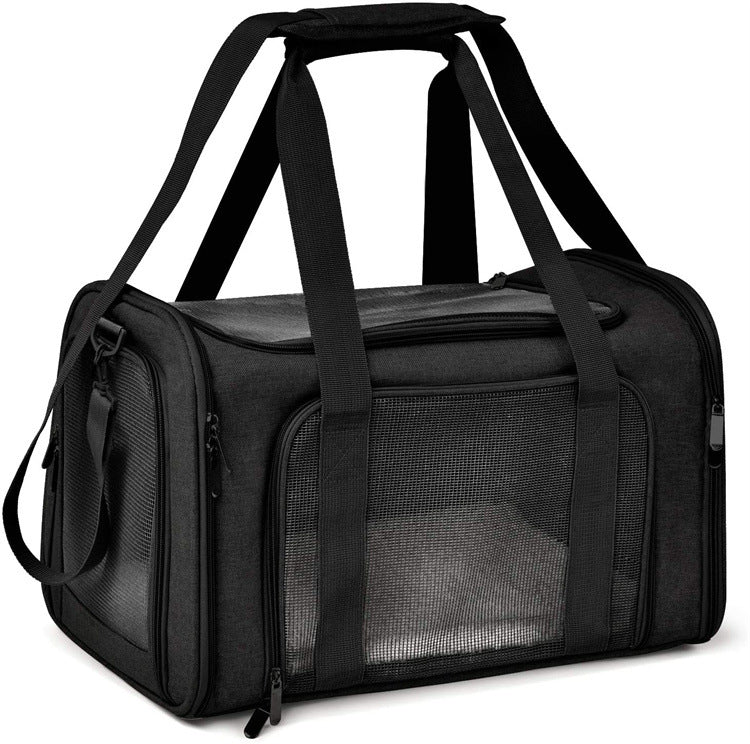 Black Portable Pet Travel Carrier Bag - Foldable, Durable, and Comfortable for Small Dogs & Cats 40cmx25cmx25CM