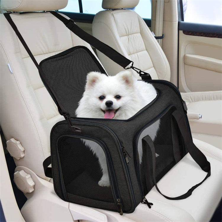 Black Portable Pet Travel Carrier Bag - Foldable, Durable, and Comfortable for Small Dogs & Cats 45cmx30cmx30cm