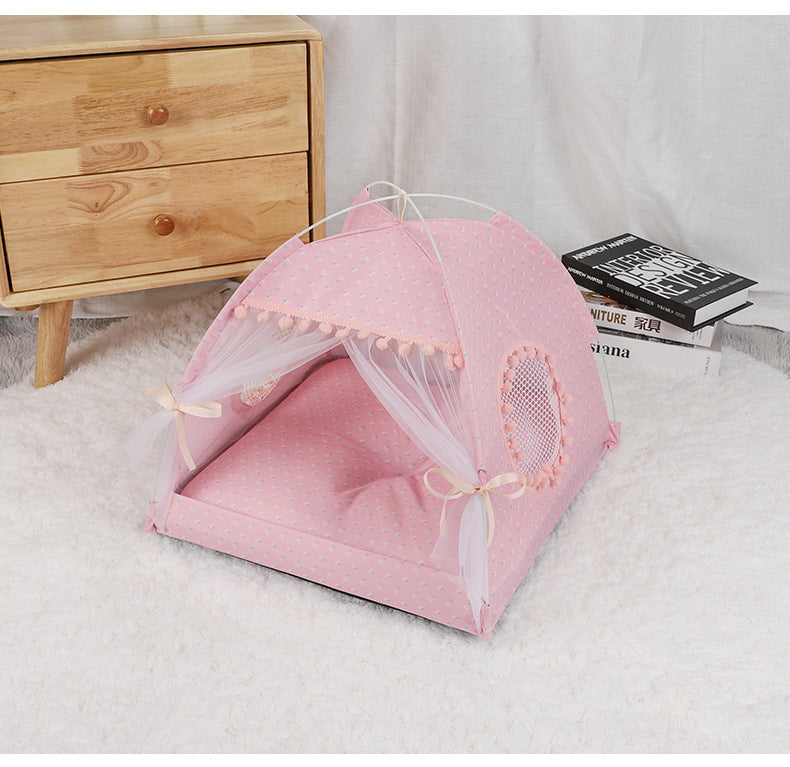 Pink Floral Portable Folding Pet Tent - Summer Cat & Dog Shelter with Mesh Window, Lightweight and Breathable, Ideal for Travel & Home Use 50x50x45CM