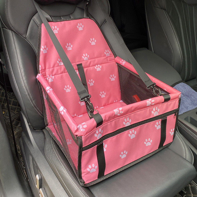 Pink footprints Portable Pet Car Seat for Dogs and Cats - Adjustable Car Seat Cover, Pet Travel Car Carrier with Safety Belt