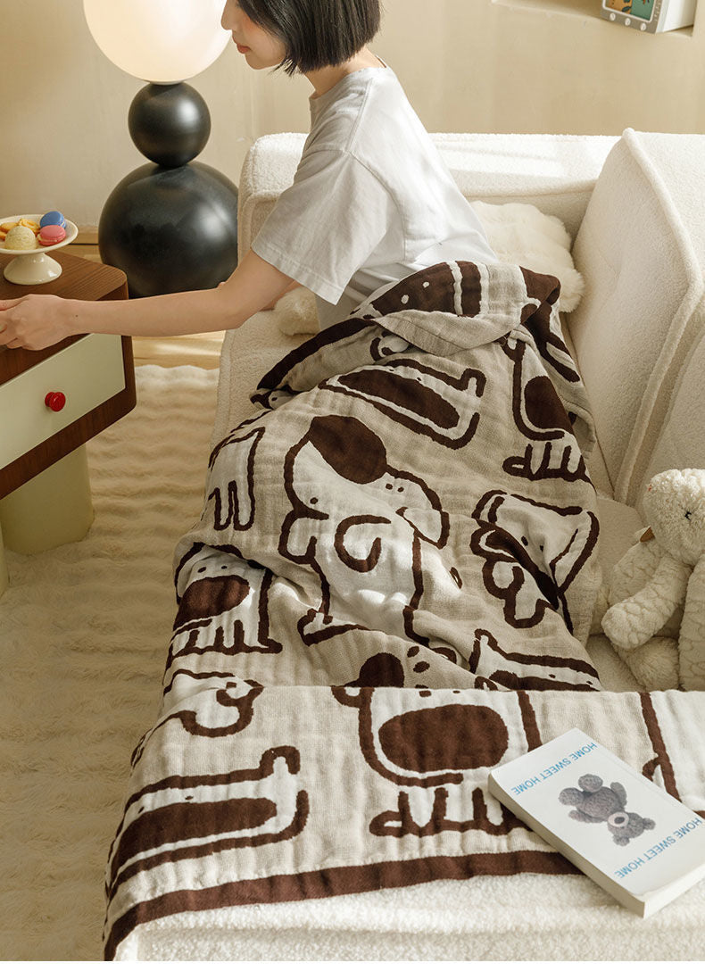 Brown animals Pattern Soft and Absorbent 4-Layer Cotton Bath Towel for Adults and Children | Cartoon Design | 80*160 cm | Perfect for Bathing and Lounging