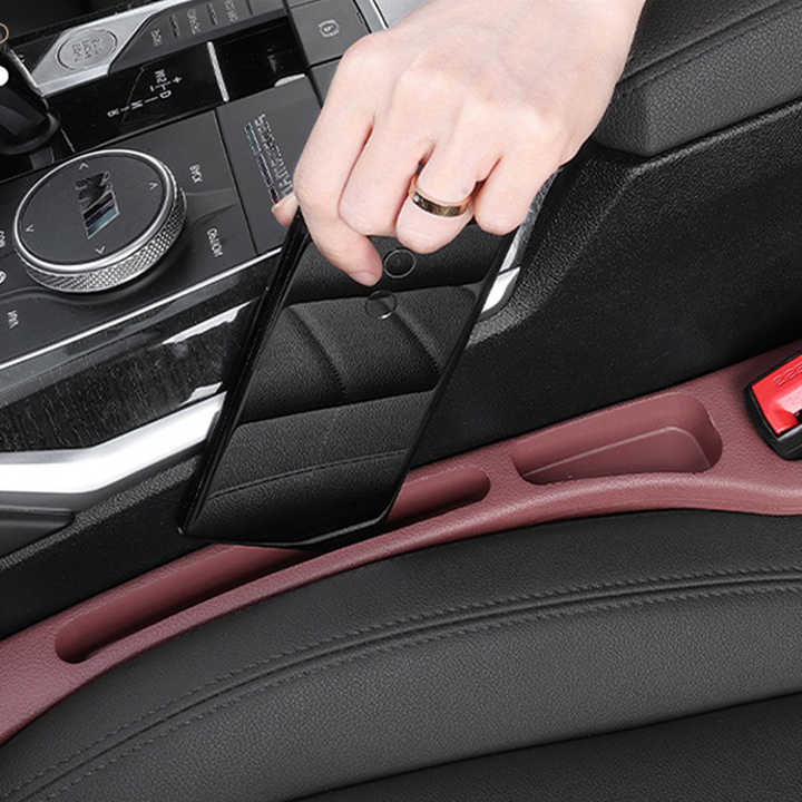 Black Car Seat Gap Filler – 2 Pieces Car Interior Storage Organizer for Front Seat Seam