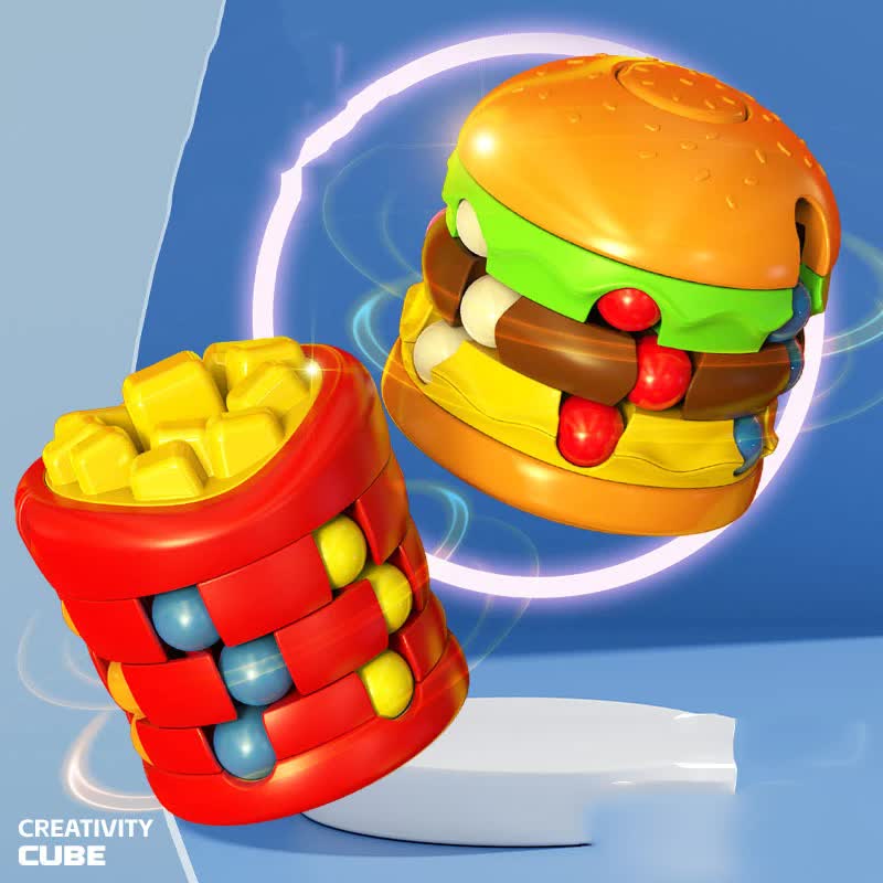 2 pcs set Burger Fidget Toy with Fries - Stress Relief Spinner and Brain Teaser for Kids - Fun Educational Toy for Focus and Dexterity