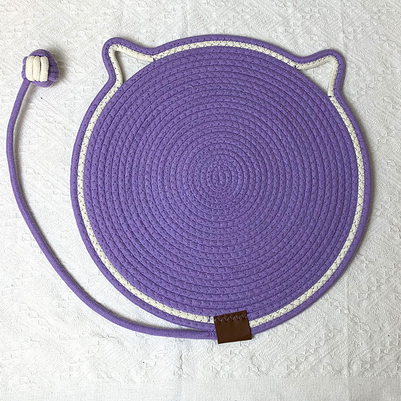 3 Pcs Purple Durable Cat Scratching Mat with Attached Toy Ball – Washable and Multi-Functional, Ideal for Cats' Scratching and Sleeping – 50cm Diameter