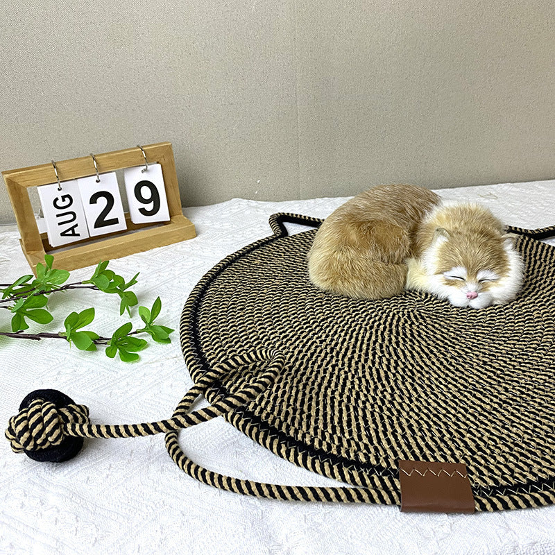 3 Pcs White Durable Cat Scratching Mat with Attached Toy Ball - Washable and Multi-Functional, Ideal for Cats' Scratching and Sleeping - 50cm Diameter