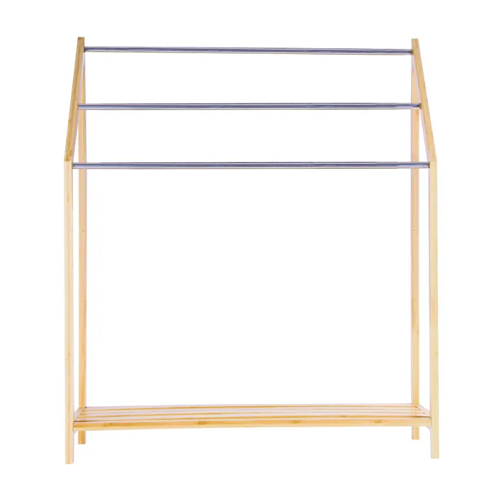 85cm Standing Towel Rack - Bamboo Towel Bar Metal 3-Tier