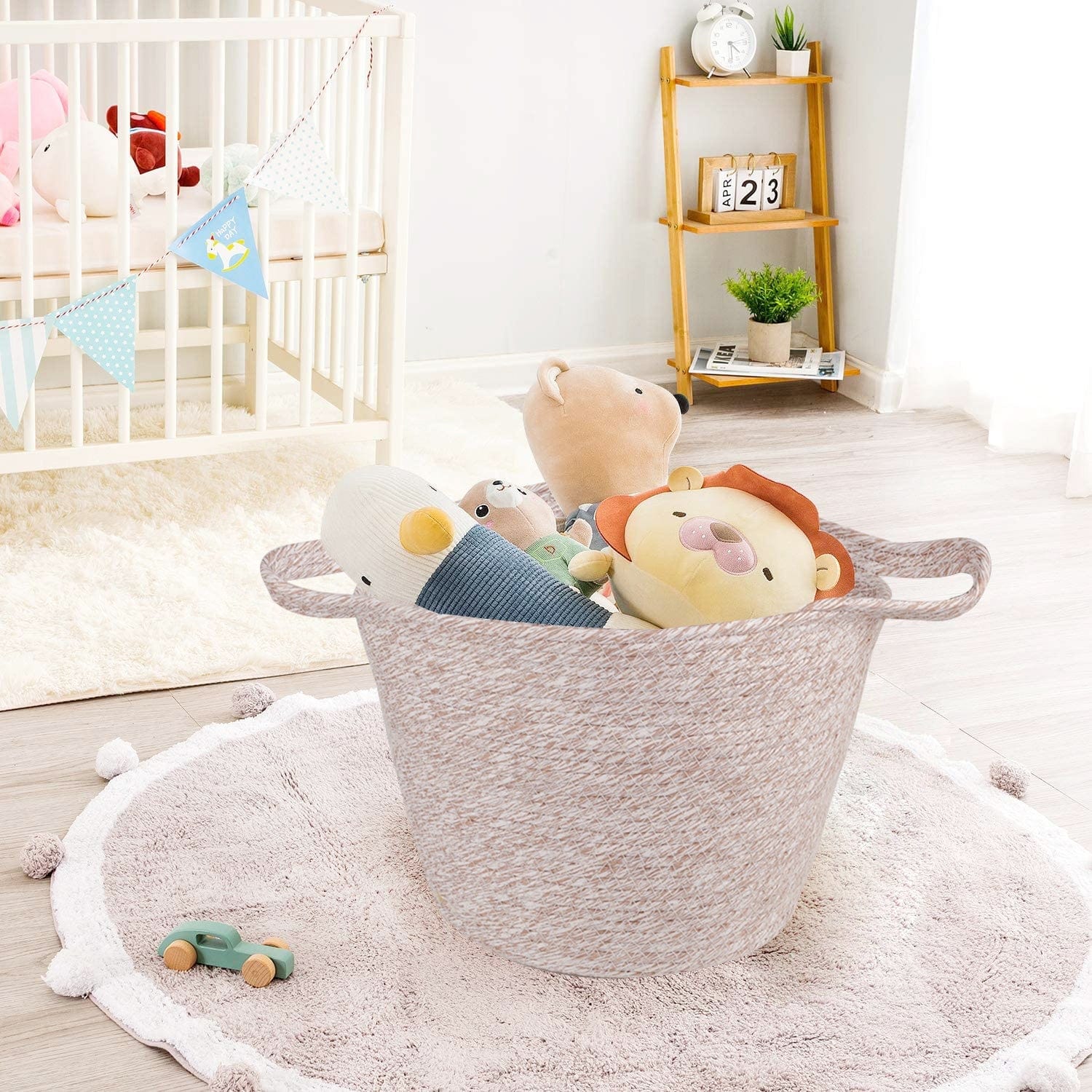 2 Piece Cotton Rope String Carry Handles Storage Baskets Set