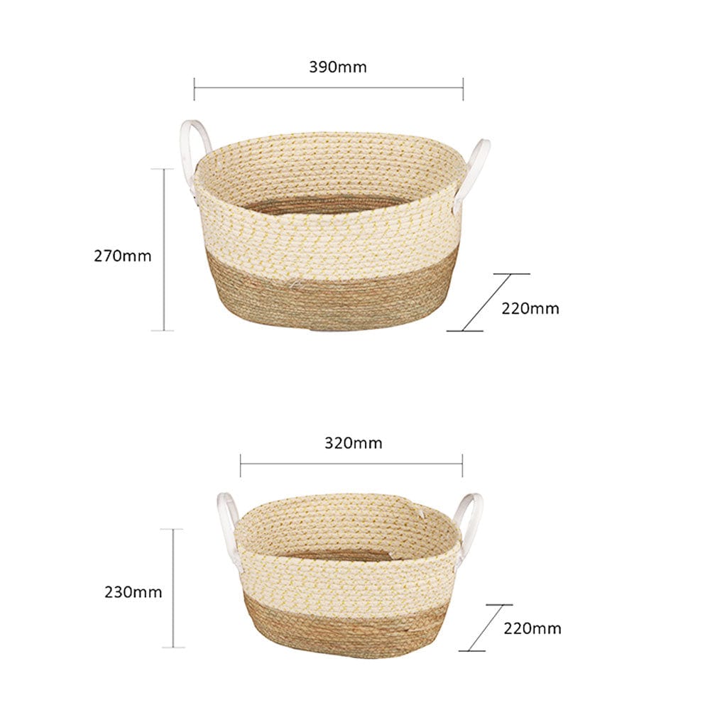 2 Piece Cotton Rope Stripe Carry Handles Storage Baskets set