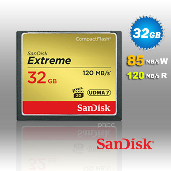 SanDisk 32GB Extreme CompactFlash Card with (write) 85MB/s and (Read)120MB/s - SDCFXSB-032G