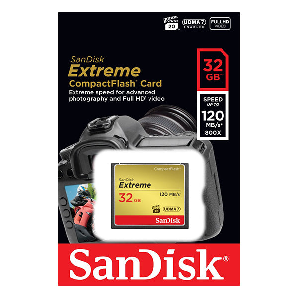 SanDisk 32GB Extreme CompactFlash Card with (write) 85MB/s and (Read)120MB/s - SDCFXSB-032G