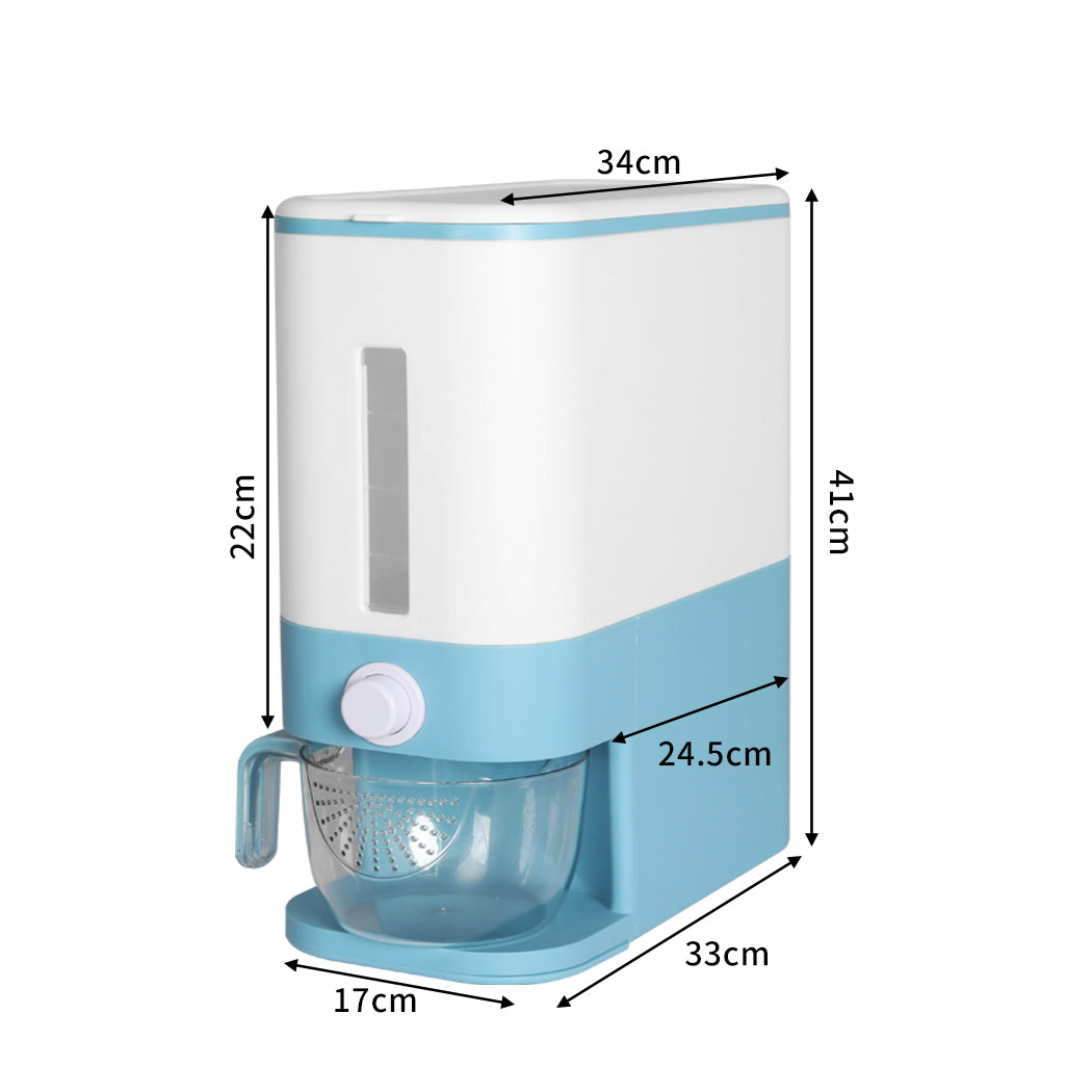 TOQUE Cereal Dispenser Auto Grain Storage Box Food Flour Container 12L Blue