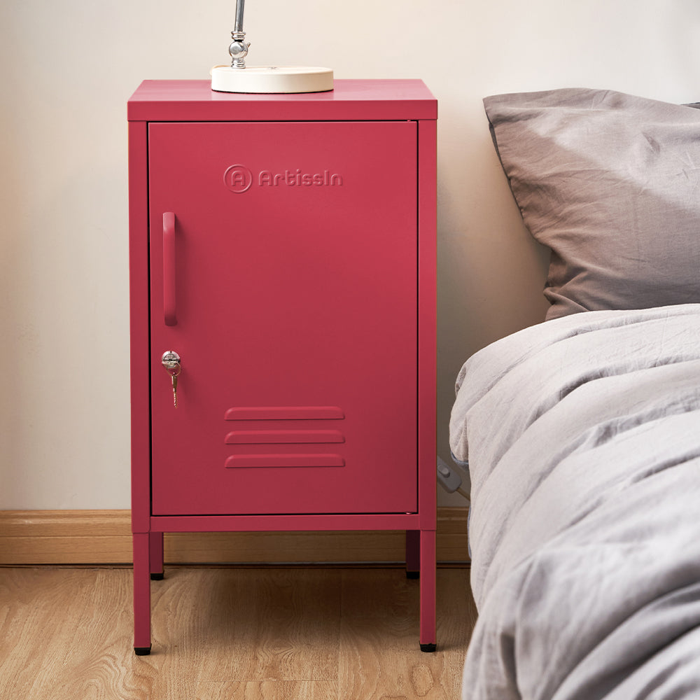 ArtissIn Bedside Table Metal Cabinet - MINI Pink