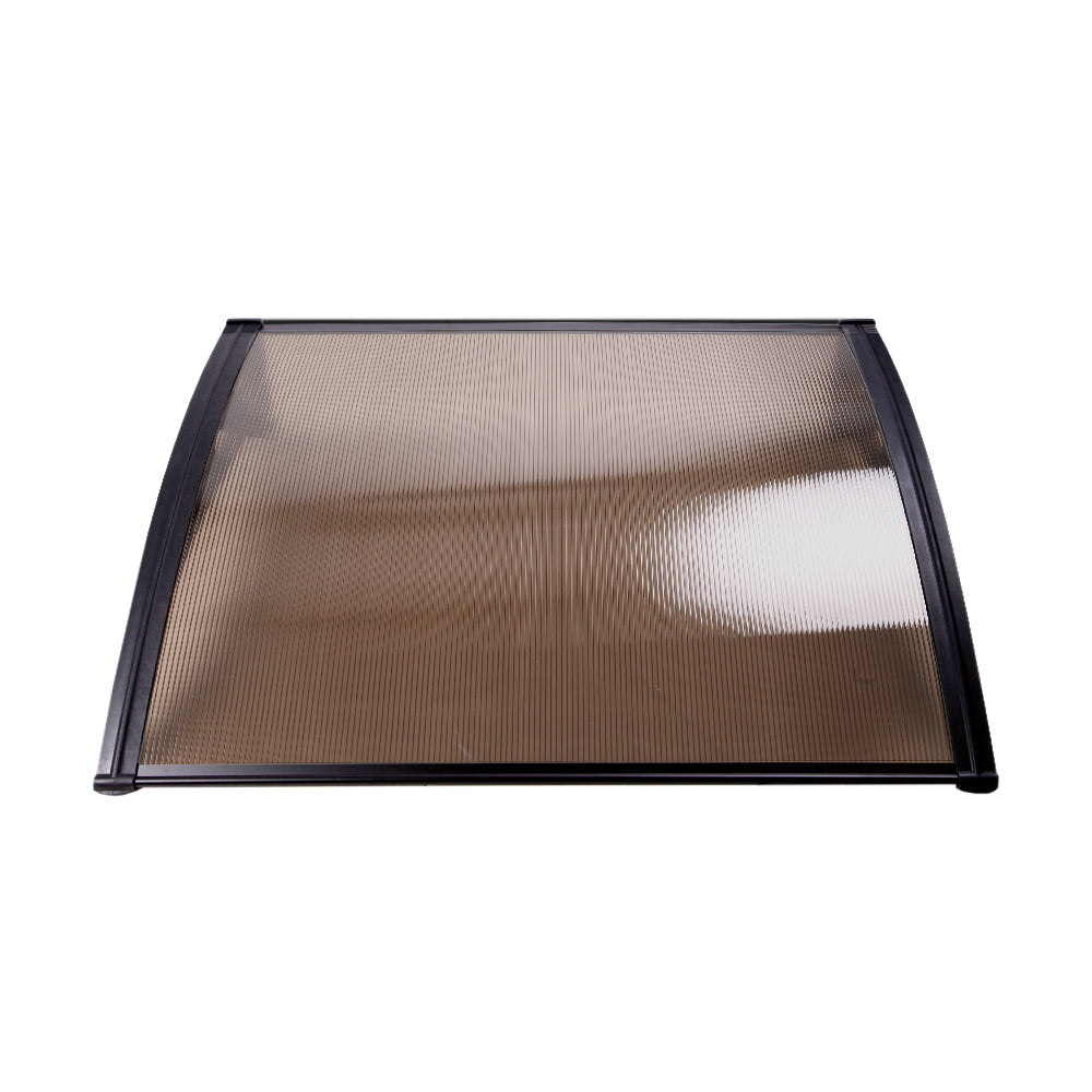 Instahut Window Door Awning Canopy 1mx2m Brown Sheet Black Plastic Frame